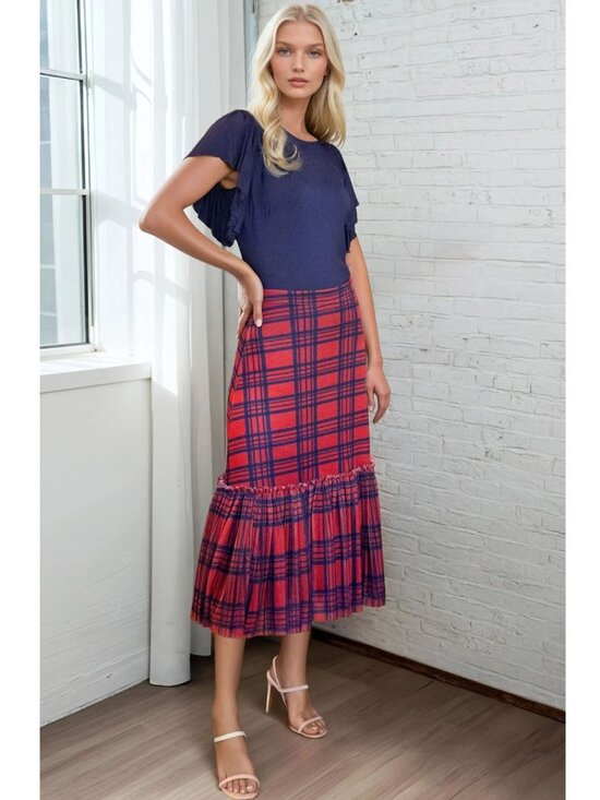 Eva Franco Dresses & Skirts - Anthropologie Eva Franco Kym Flounced Plaid Midi Mesh Skirt NWT